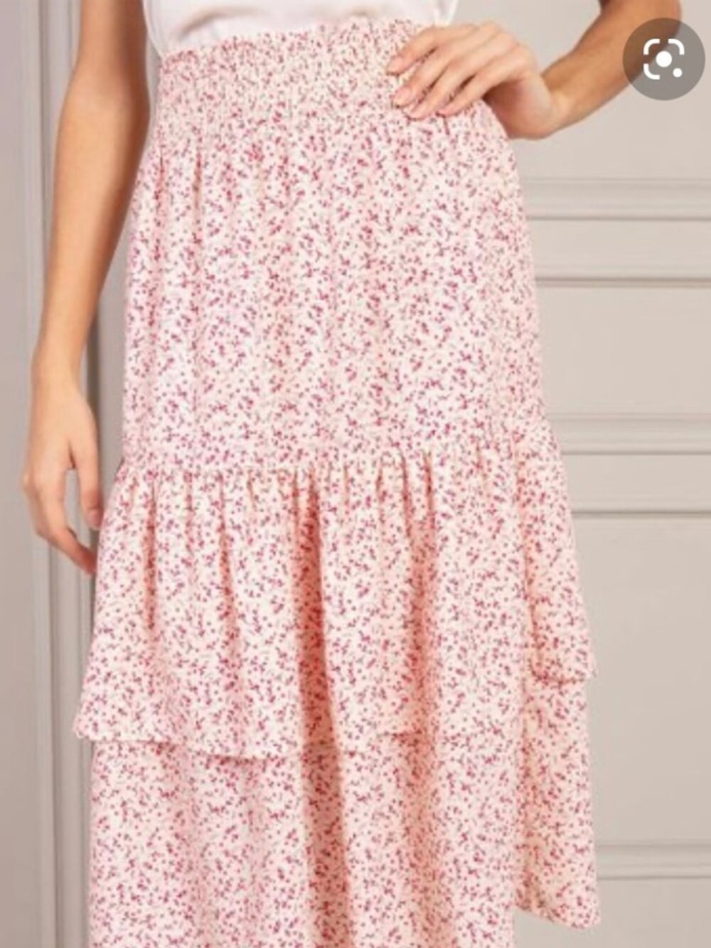 Senlis Miranda Tiered Pink Country Floral Pull On Midi Skirt Size‎ Small